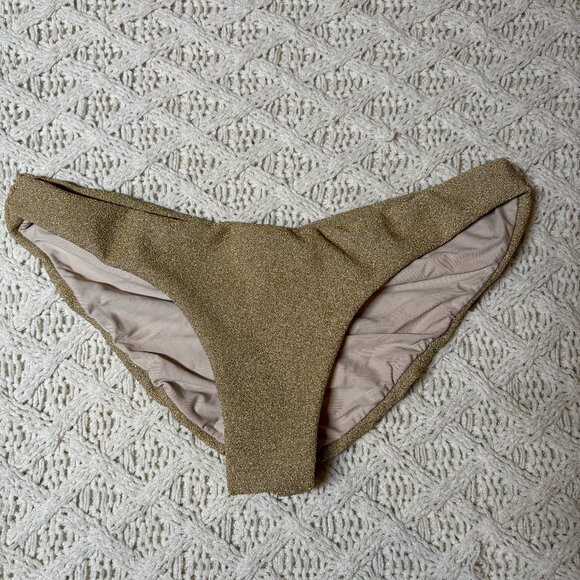PQ Swim Metallic Gold Ruched Bikini Bottoms – Women’s L NWOT w/hygiene sticker‎ - Picture 2 of 6